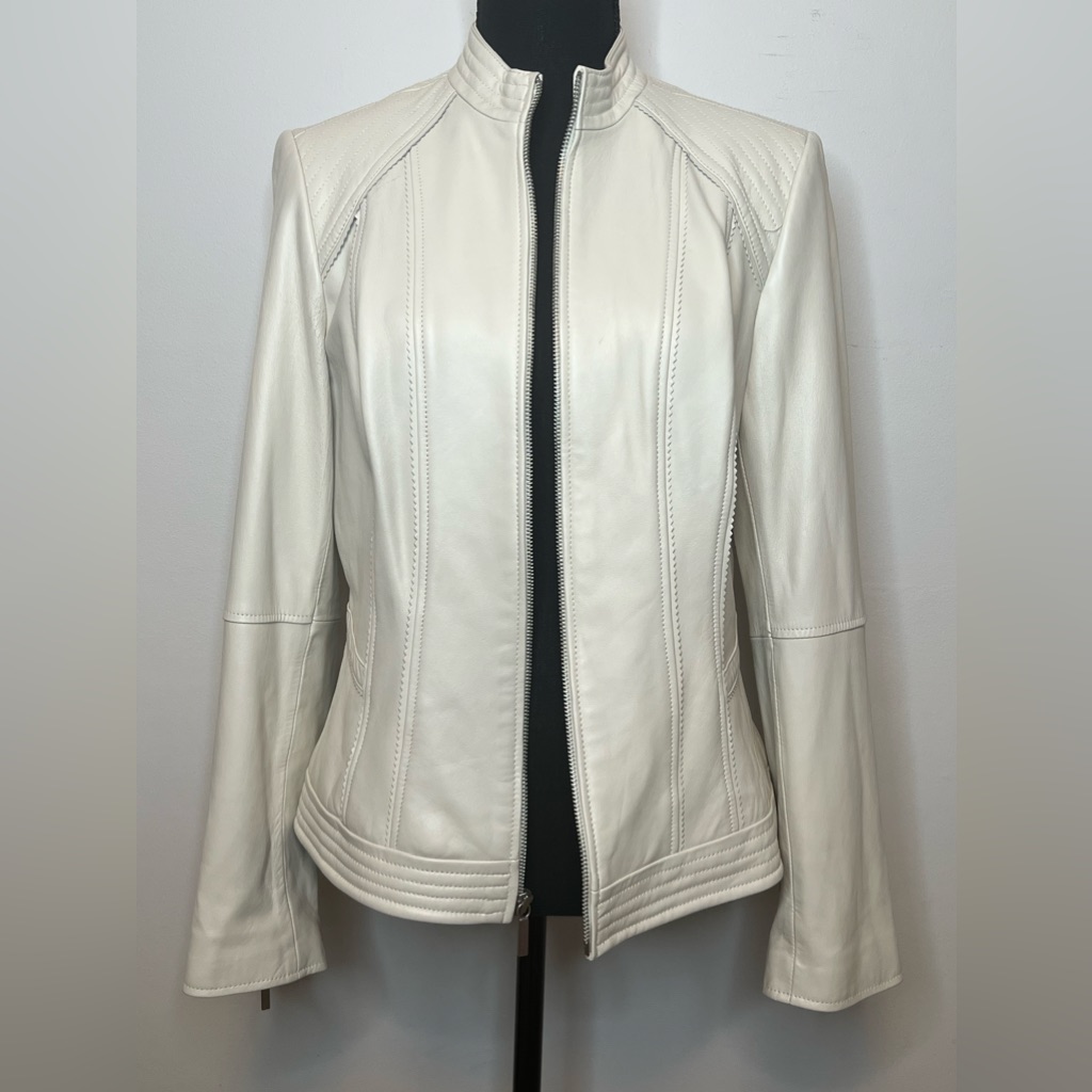 G.I.L.I. Soft White Zip Front Leather Shell Jacket